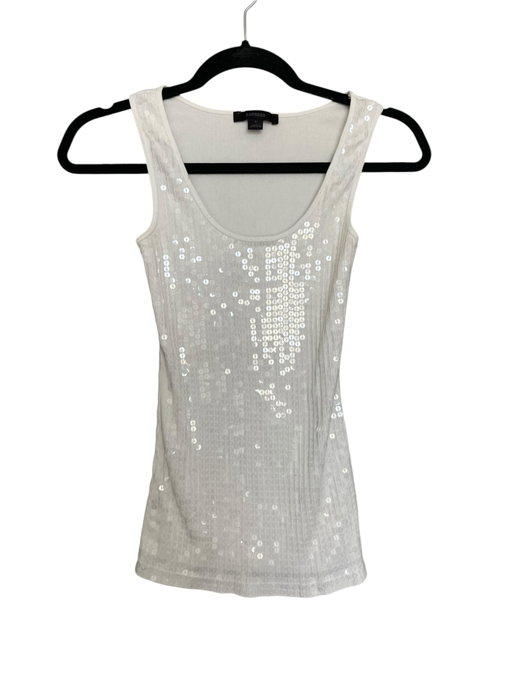 Y2K Express White Sequin Scoop Neck Tank Top
